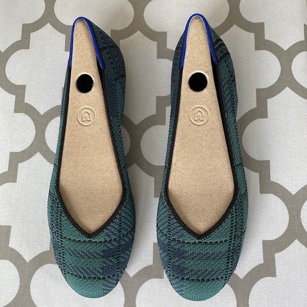 Rothy’s “The Flat” pine plaid style #001-253
